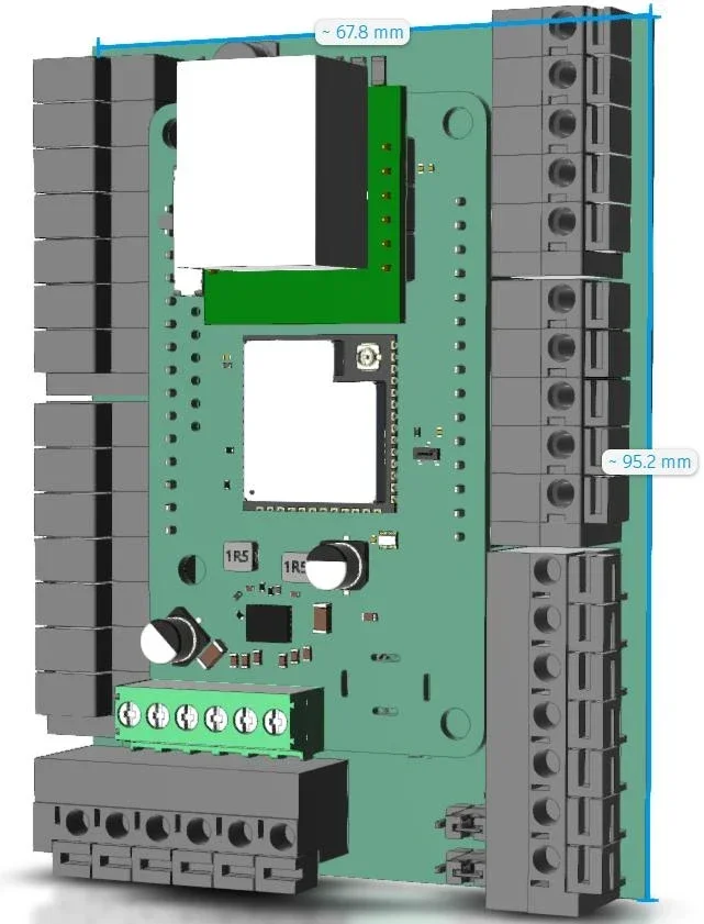 Neutron NS front-view drawing from the datasheet, showing dimensions of 67.8 and 95.2 mm.