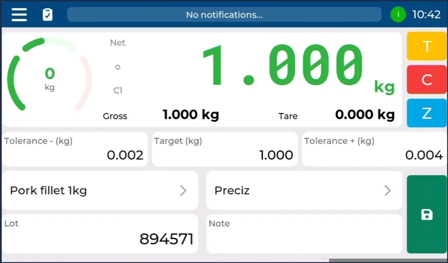 The checkweighing application screen on Neutron NT